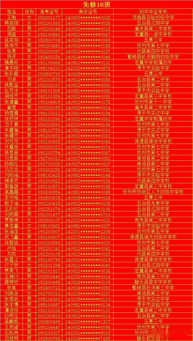 忻州一中 2020级新生缴费注册、领取通知书！全市录取名单来了！开学时间确定！