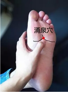 02用力弯曲脚趾时,足底前部出现的凹陷处就是涌泉穴.