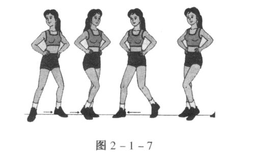 01并步 step touch动作描述:一脚迈出,另一脚随之并拢屈膝点地;再向反