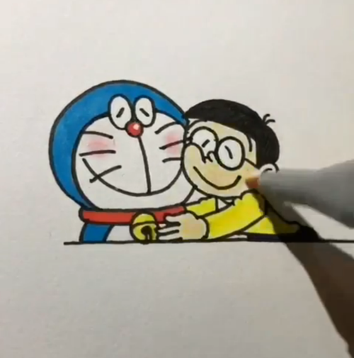 简笔画蓝胖子和大雄