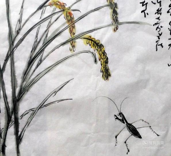 方法01画出稻子的弯度国画中的稻子,要画成弯弯的,尤其是稻穗,要弯出