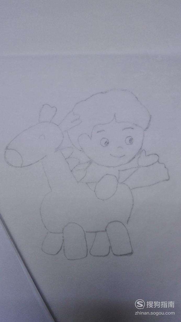 如何画骑木马的小男孩的简笔画