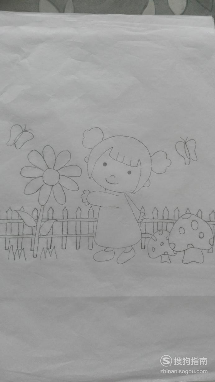 如何画捉蝴蝶的小女孩的简笔画