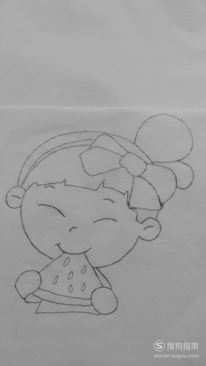 如何画女孩吃西瓜的简笔画