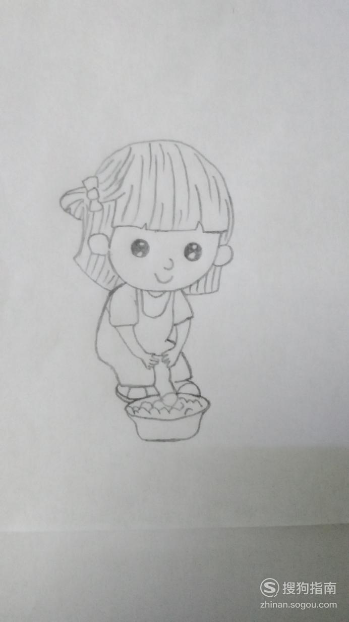简笔画洗袜子女孩儿的画法