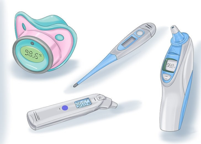 最常用的測體溫的方法是將電子溫度計或者水銀溫度計放在舌頭下面測量