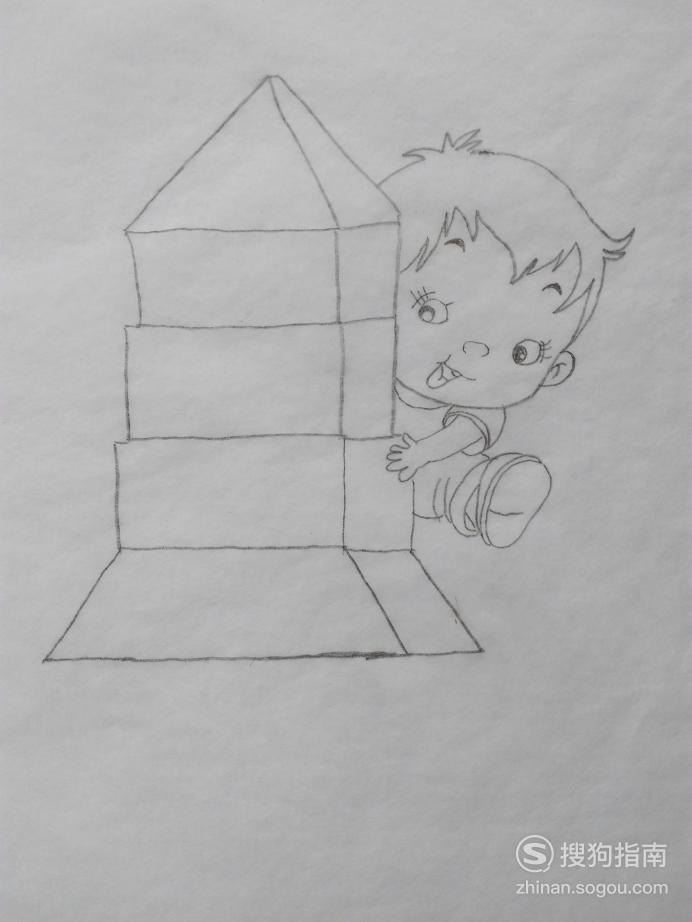 简笔画宝宝搭积木塔的画法
