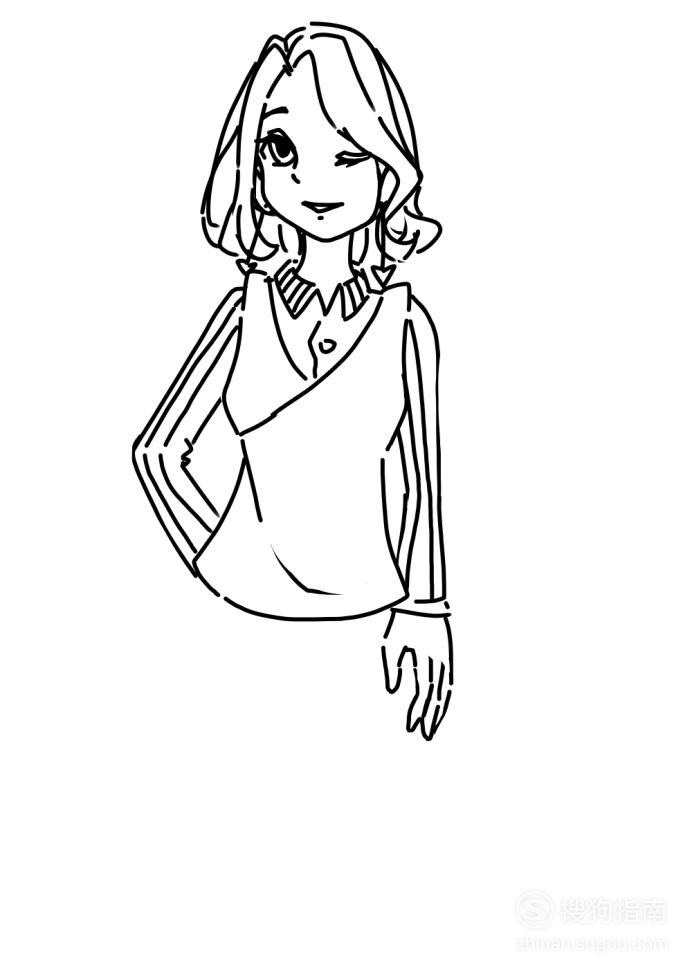 07画好白领的上半身后,我们还可以在其下方,画出一条短裙,如图所示:08